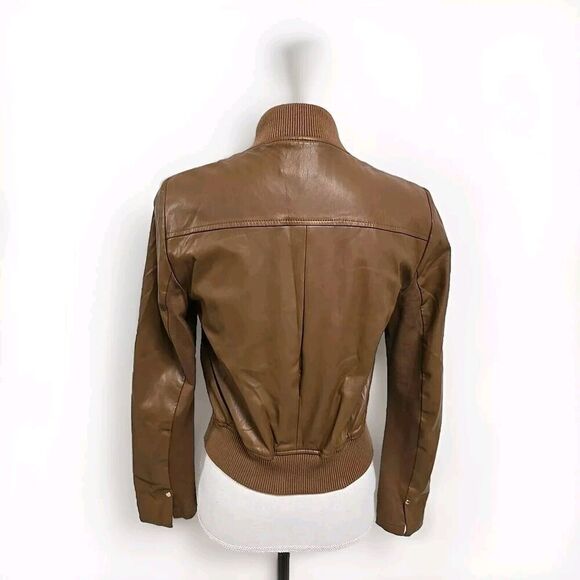 Chicos Faux Leather Bomber Jacket Full-Zip Henna Brown Women’s Size 00/XS NWOT - Picture 4 of 10